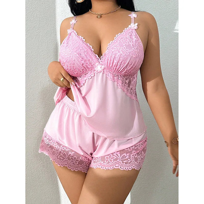 Plus Size Blush Bliss Satin Set